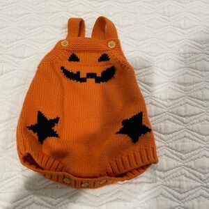 Orange Pumpkin Knit Baby Romper